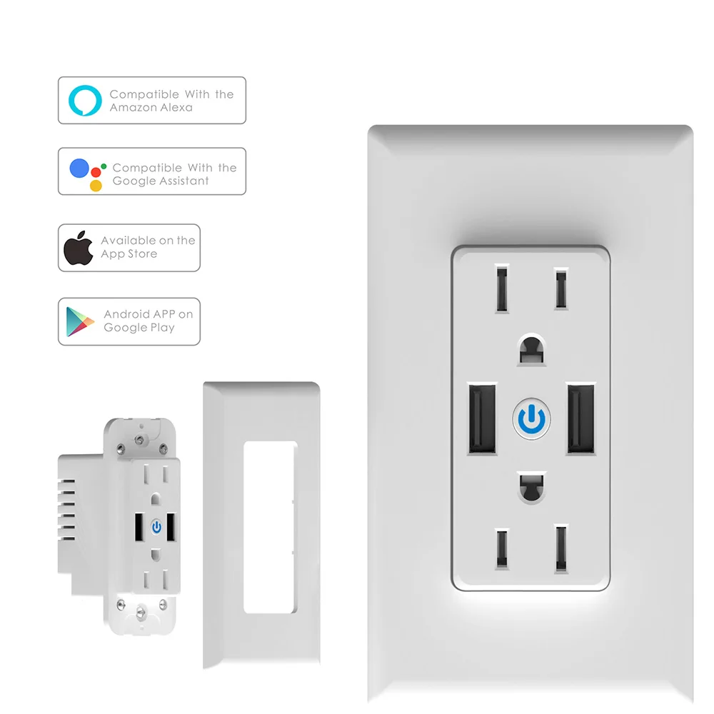 WiFi умная розетка с двумя USB зарядными устройствами приложение и Голосовое управление совместимость с Alexa и Google мониторинг энергии электрическая настенная розетка