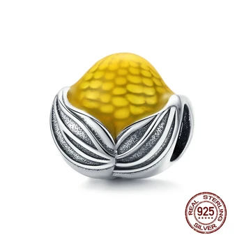 

MOWIMO 925 Sterling Silver Lovely Corn Vegetables Beads Fit Pandora Original Bracelet Yellow Charms DIY Necklace Jewelry BKC1411