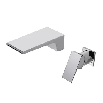 

Wall Mount Waterfall Basin Faucet Bathroom LED Faucet Brass Split Concealed Sink Faucet Temperature Control Light Faucet