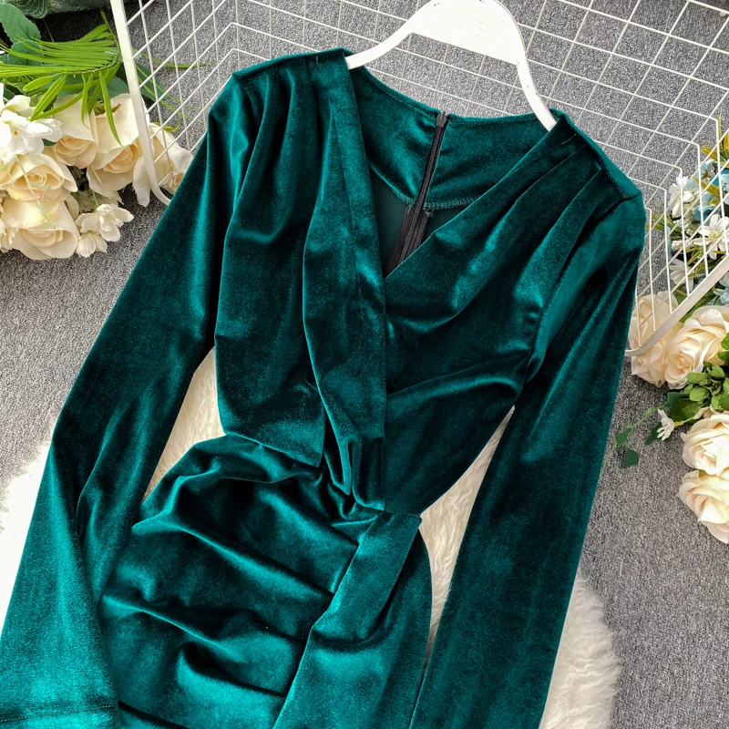 Neploe, v-образный вырез, сексуальное, тонкая талия, длинное, Vestido, темпераментные, вечерние, вельветовое, ТРАПЕЦИЕВИДНОЕ ПЛАТЬЕ С Высокой Талией, одноцветное, с длинным рукавом, весна, Ropa 47886