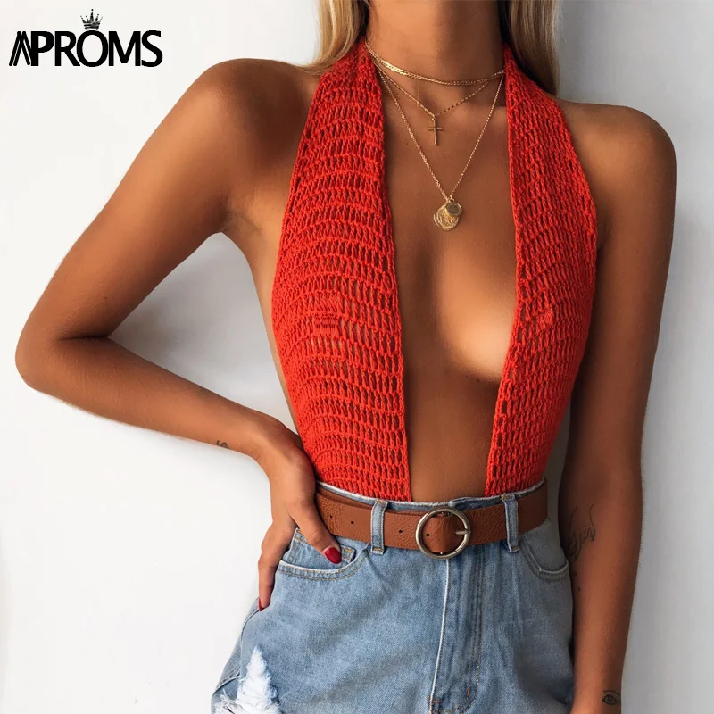 Aproms Elegant Handmade Crochet Halter Tie Up Bodysuit Women Beach Bikini Sexy Deep V Backless Sim Fit Rompers Female Tops 2020 Aproms Elegant Handmade Crochet Halter Tie Up Bodysuit Women Beach Bikini Sexy Deep V Backless Sim Fit Rompers Female Tops 2020