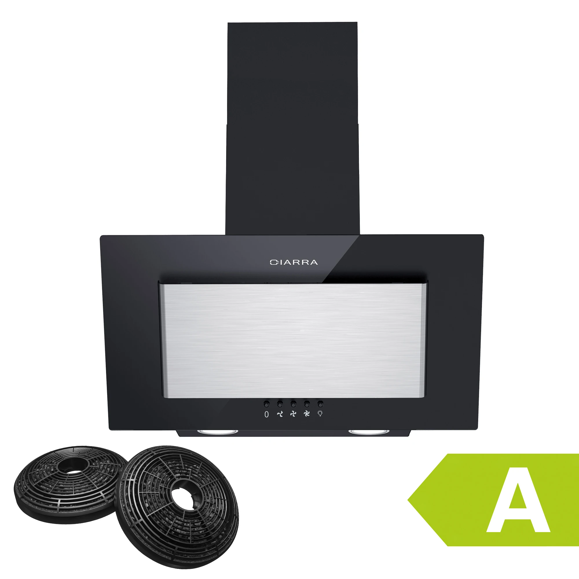 CIARRA-campana extractora CBCB6736D, Extractor de pared de 60 cm, 370 m³/h, ventilador de acero inoxidable con filtro de carbono, color negro, clase energética A