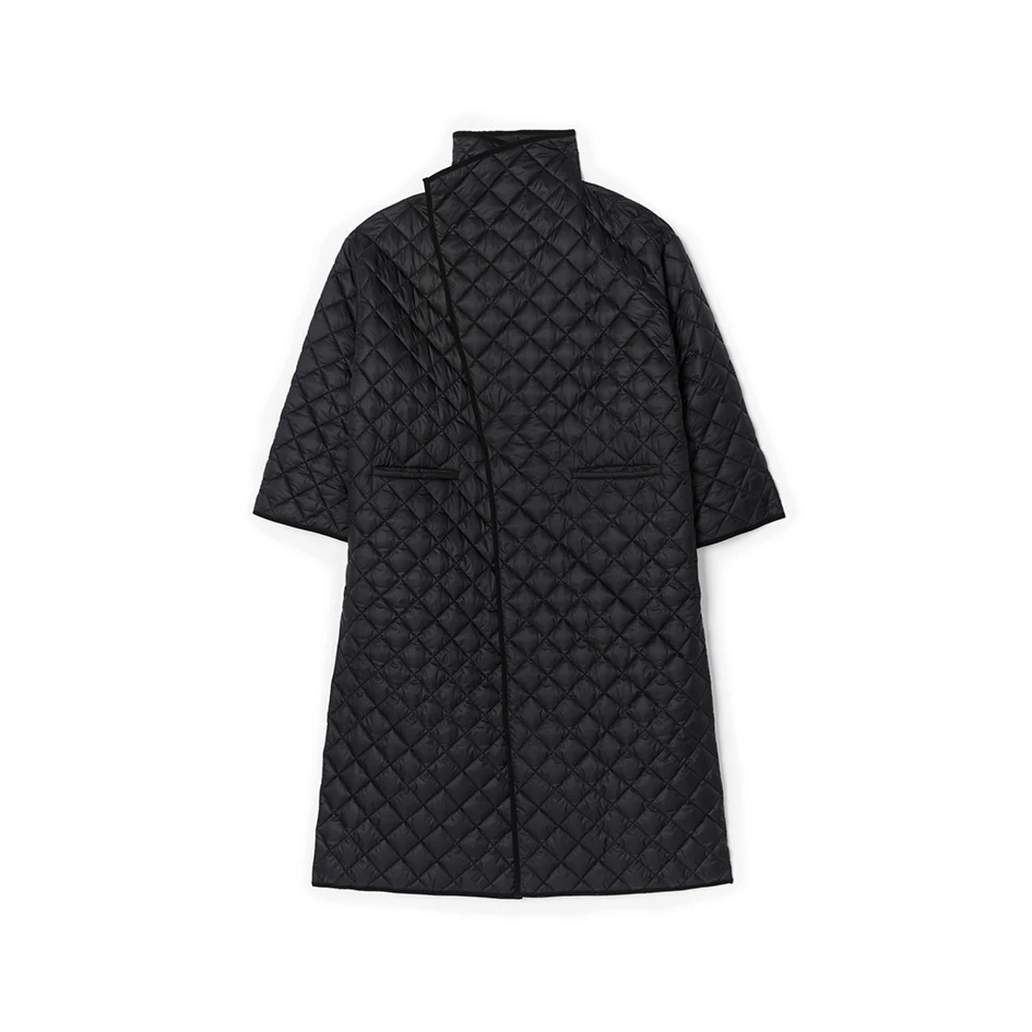 

Winter Women's Long Coat Black Bread Clothing Plaid Warm Loose Cardigan with Pockets 2019 New