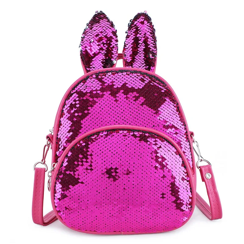 Блестящий рюкзак для девочек и мальчиков с заячьими ушками рюкзаки с пайетками школьная сумка подростковый рюкзак детский сад дорожные сумки - Цвет: Ярко-розовый
