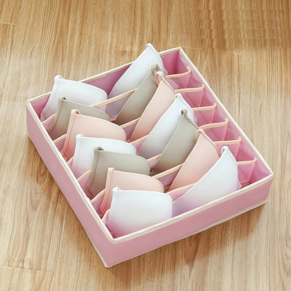 Pink 7 grid Моющийся органайзер для нижнего белья и бюстгальтеров, коробка для хранения одежды, органайзер для шкафа, складной чехол для общежития, органайзер для шарфов и галстуков, коробка для носков - Цвет: Pink 7 grid