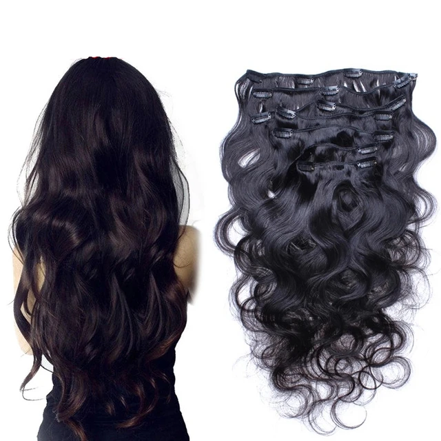 $18.3 Human-Hair-Extensions Hair-Clip Body-Wave Natural-Color Black-Women Brazilian for Ins