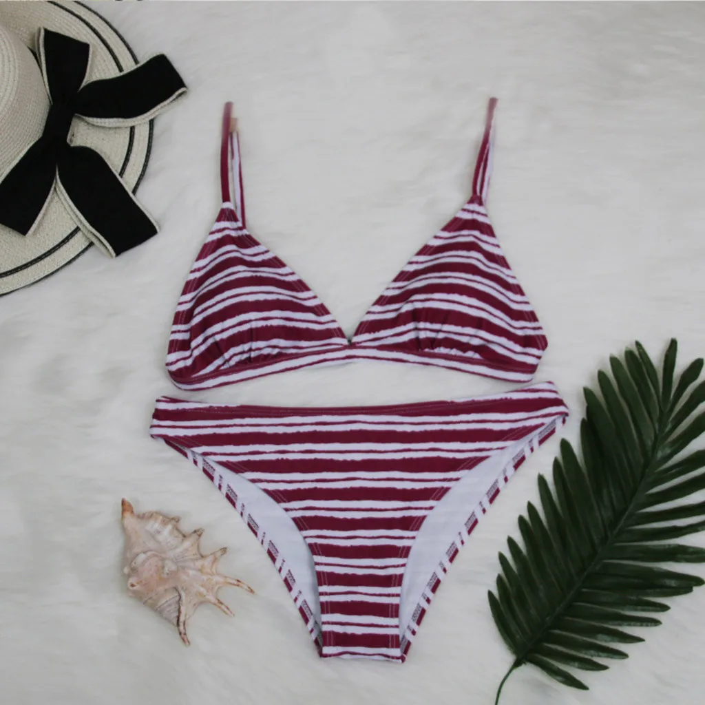 JAYCOSIN stripe print triangle bag swimwear women two-piece bikini sexy beach summer new cute low waist swimsuit fashion 