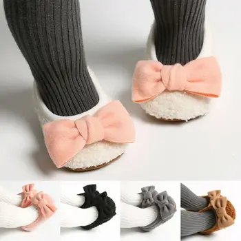 

2020 Newest Newborn Toddler Kids Baby Girls Plush Soft Crib Shoes Parm Anti-Slip Prewalkers Colorful Baby Bow Toddler Shoes
