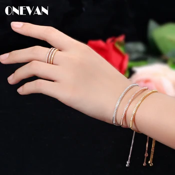 

2020 New Adjustable Bracelet Bangle for Women Captivate Bar Slider Brilliant CZ Rose Gold Color Jewelry Pulseira Feminia