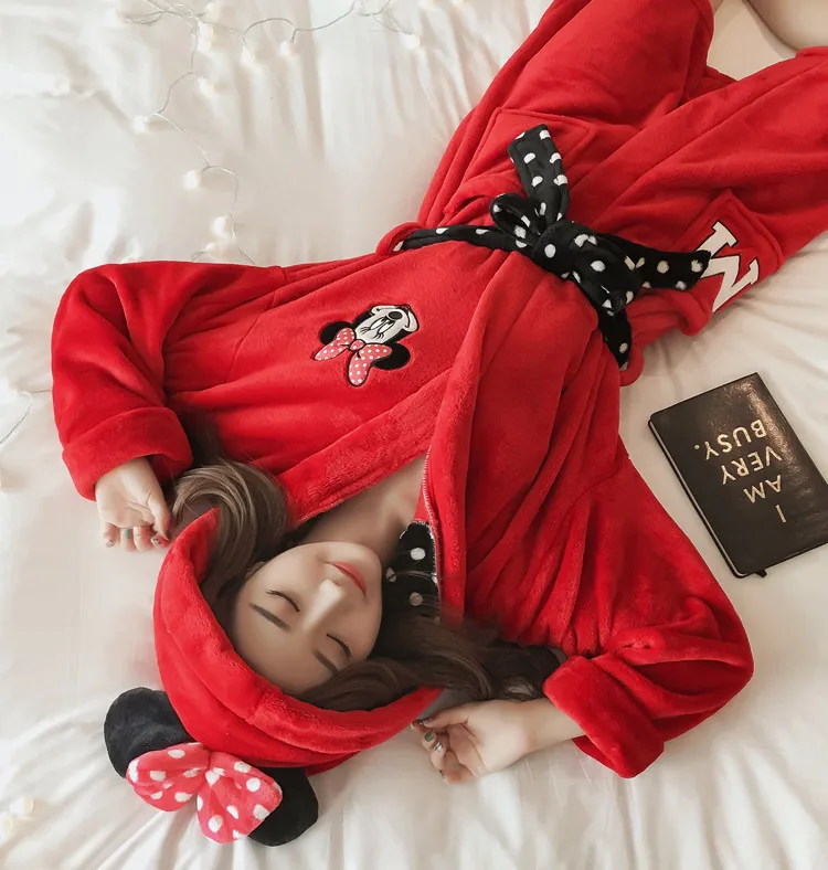 Ночная рубашка женская зимняя Толстая фланелевая Милая пикантная Пижама с Микки бархатная Коралловая Пижама женская осенне-зимняя ночная рубашка