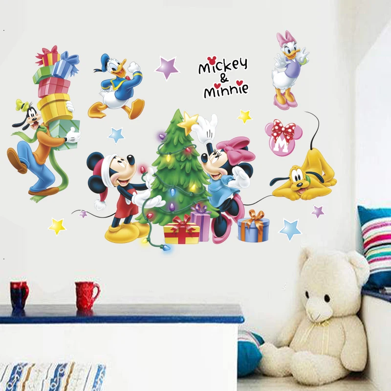 

disney mickey minnie duck goofy wall stickers for kids rooms home decor cartoon christmas wall decals pvc mural art diy posters