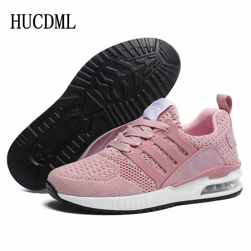 HUCDML/Новинка; мужские кроссовки; сезон весна-осень; дышащие кроссовки унисекс с воздушной подушкой для мужчин и женщин; Повседневная обувь; кроссовки для тенниса; Цвет Черный - Цвет: Розовый