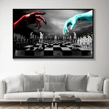 Chess Good vs Evil Players Artwork Printed on Canvas 1