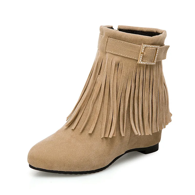 Winter Botas Shoes Women Buckle Wedge Ankle Boots Faux Suede Autumn Tassels Design Casual Woman XKD2055 | Обувь