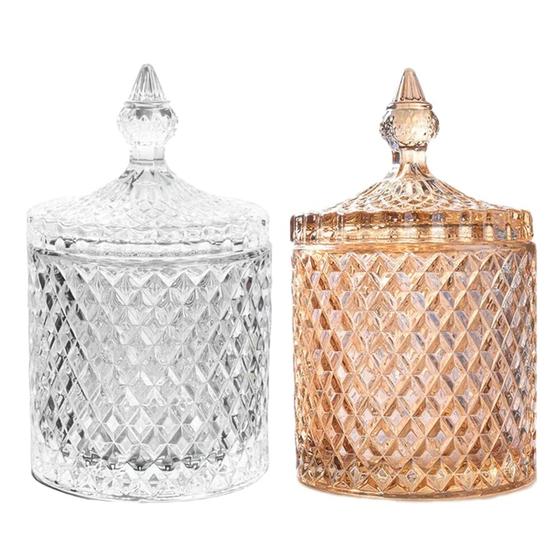2Pcs 300Ml Crystal Glass Storage Jars Sugar Chocolate Cans Diamond Candy Box Cotton Swabs for Home | Дом и сад