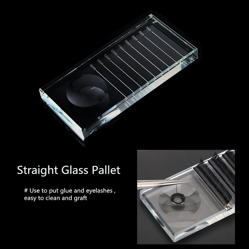 False Eyelashes Stand Pad Lashes Holder with Tick Mark Eyelashes Glue Crystal U Curved/Straight Glass Eyelash Extension Pallet