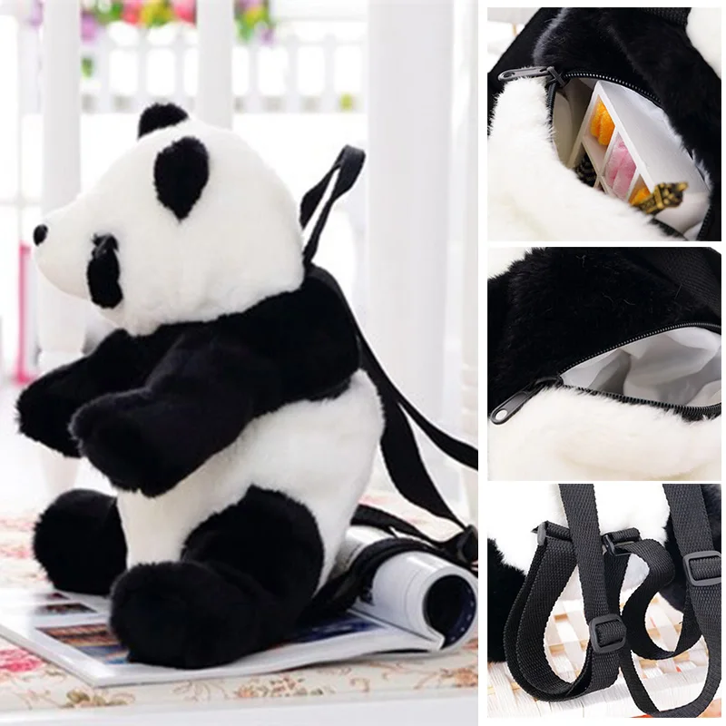 #*Cheap Children Backpack Plush Panda School Bag Zipper Large Capacity Lovely for Travel LT88