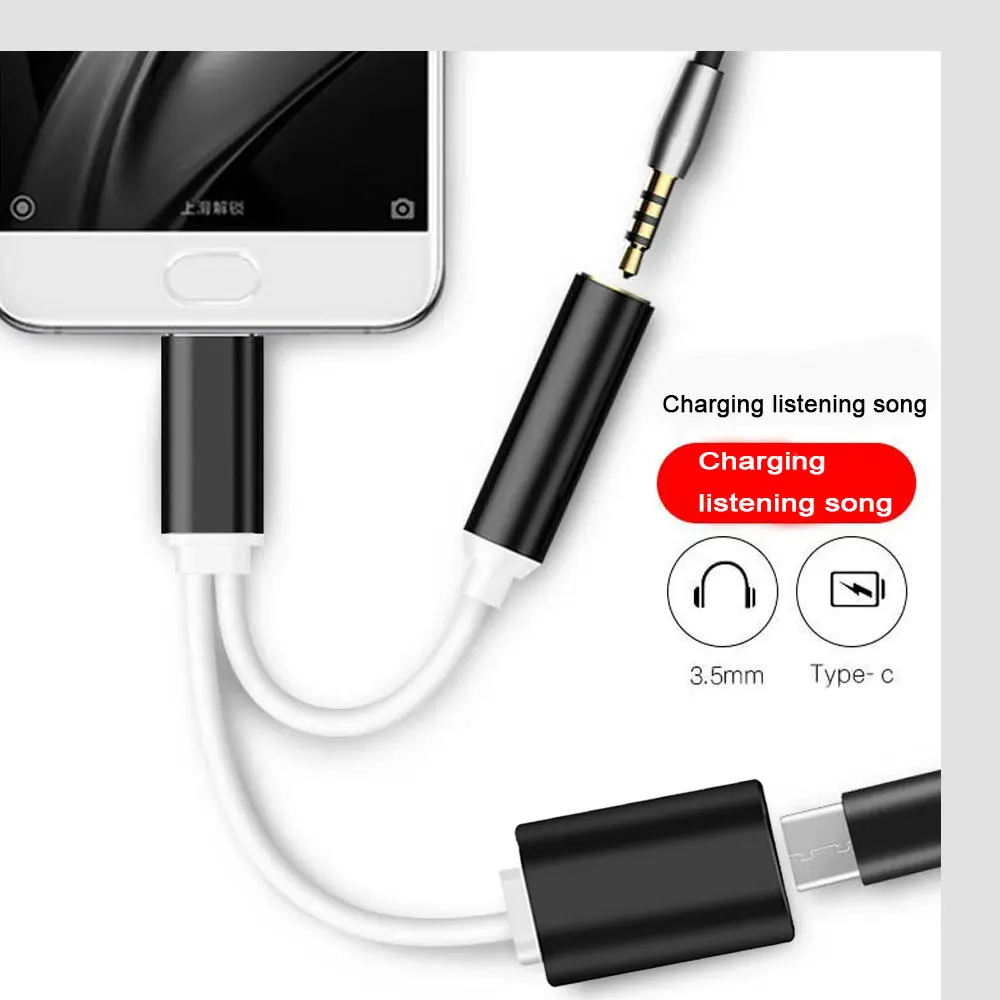 2 в 1 Тип C до 3,5 мм зарядное устройство для наушников аудио разъем USB C кабель портативный type-C до 3,5 мм разъем адаптер для мобильного телефона