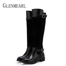 Женские сапоги; Высокие Сапоги выше колена; брендовые высокие сапоги; женская зимняя обувь черного цвета с пряжкой и ремешком; женские сапоги размера плюс