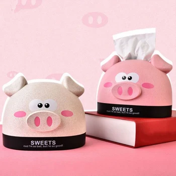 

Wheat Tissue Box Covers Cartoon Pig Shape Paper Napkin Organizer Case Holders Tissue Box