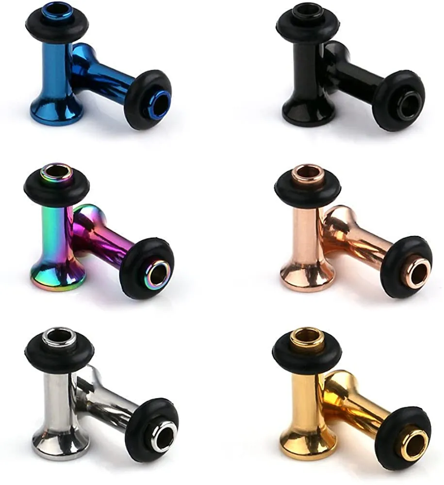 

6Pairs Surgical Steel Single Flared Tunnel Gauge Ear Expander Stretching Kit Plugs Piercing 6 Colors Same Size 12g-00g (2mm-10mm