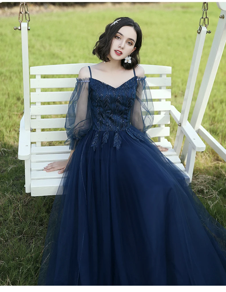 e Beauty Navy Blue Bridesmaid Dresses Long Women Wedding Event Party Prom Dresses Lace Up A-Line - Цвет: e