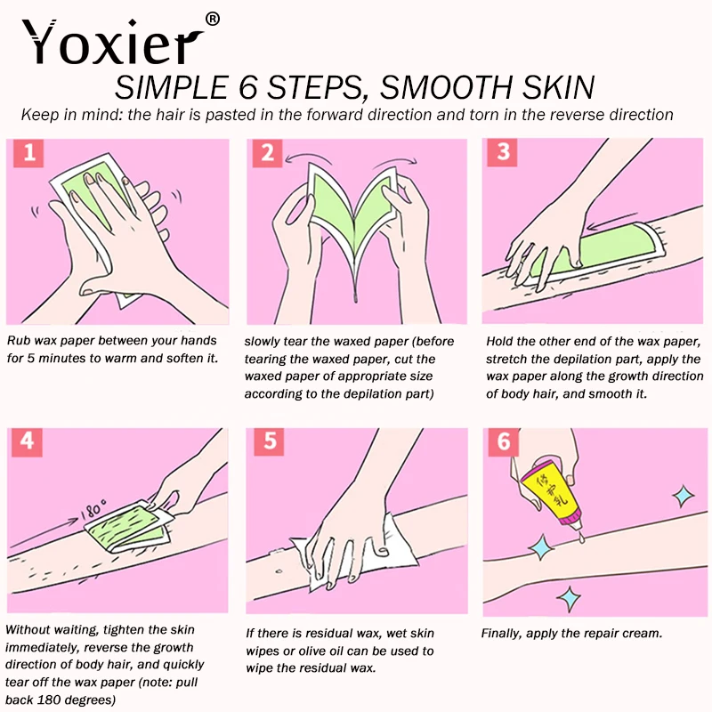Yoxier Hair Removal Wax Paper Skin Care Natural Beeswax Body Professional Hair Remover Glue Body Beauty Tool 20pcs=10sheets