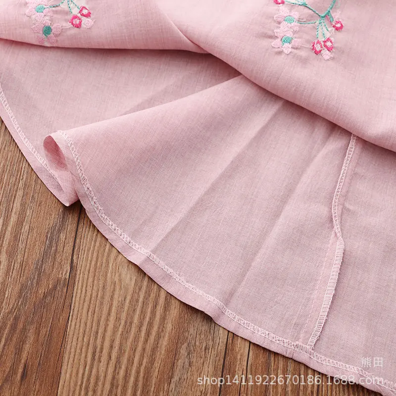 Spring Summer New Style Children Chinese Clothing Cotton Linen Short Sleeve CHILDREN'S Suit Chinese-style Handmade Frog Girls Ch