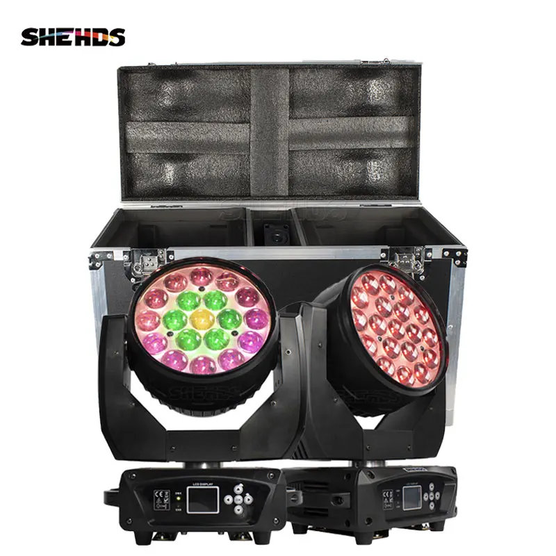 SHEHDS 2 шт. светодиодный луч + стирка 19x15 Вт RGBW Zoom освещение с полетным чехлом для