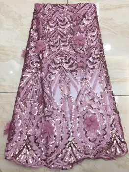 

French Net Lace 2019 Latest African Lace Fabric With Embroidery Mesh Tulle Lace Fabric High Quality Nigerian Lace Pink(7-19