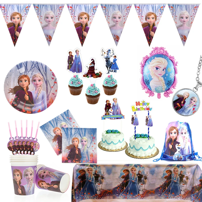 EVENTO DE CUMPLEAÑOS de Frozen 2 de Disney para decoración de fiestas, vajilla desechable con platos, vasos, mantel para Baby Shower, Anna y Elsa