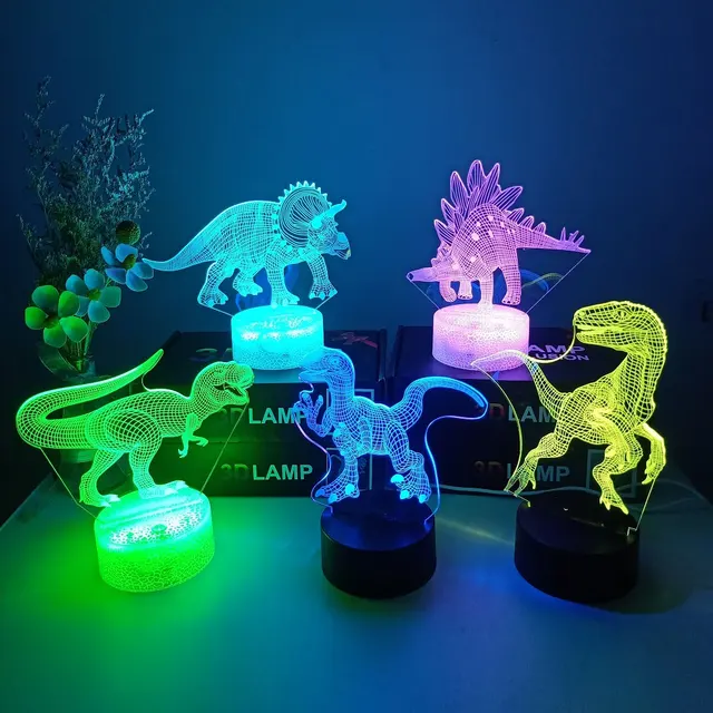 3D Night Light Dinosaur Desk Lamp 7 16Color Touch Remote Control Cartoon Table Lamps Home Decor