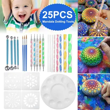 

25 Pcs/set Mandala Dotting Tools Painting Stencils DIY Stone Embossing Starter Drawing Stylus Pens Nail Rock Fabric Wall Art Kit