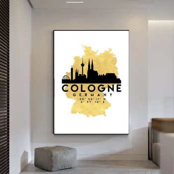 

Cologne Germany Silhouette City Skyline Map Canvas Poster Art Print Wall Pictures for Living Room No Frame