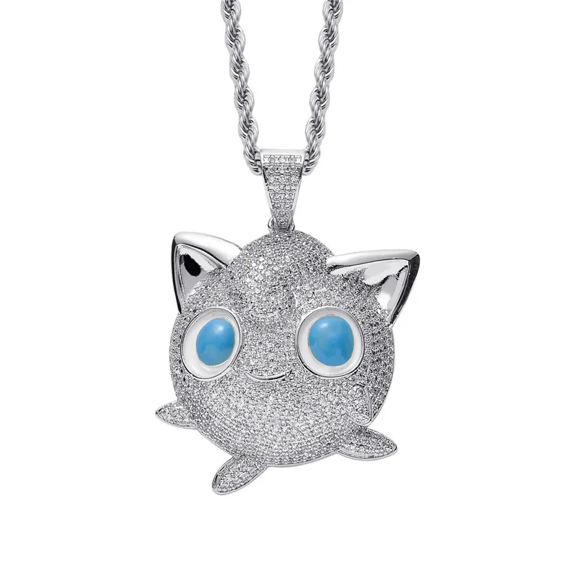 Bling Iced Out Jigglypuff ожерелье Новое поступление подвеска с покемоном 2 цвета AAA циркониевое ожерелье кубической формы хип хоп ювелирные изделия