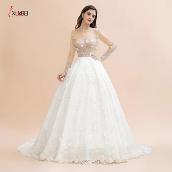 

2020 New Real Long Wedding Dresses Crystal Beads Flowers Wedding Dresses Vestido De Noiva Mariage Bridal Gown Luxurious