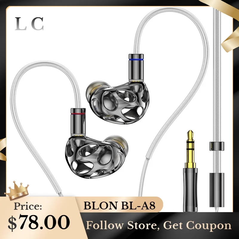 BLON BL-A8 Prometheus 10mm Lightweight Diaphragm Headphone HiFi In Ear Earphones 3D Printing Headset 2Pin 0.78 BL-01 BL-03 | Электроника