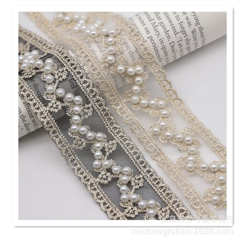 Ethnic Beaded Embroidery Organza Ribbon 1 yards 40mm For Diy Headwear Accessories Clothing Dress Pearl Lace Decoration ribbon decoration,ribbon supplies,organza ribbon