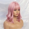 Cute Lolita Pink Curly Medium Anime Lady Sweet Bangs Highlight Synthetic Hair Cosplay Wigs Heat Resistant  2