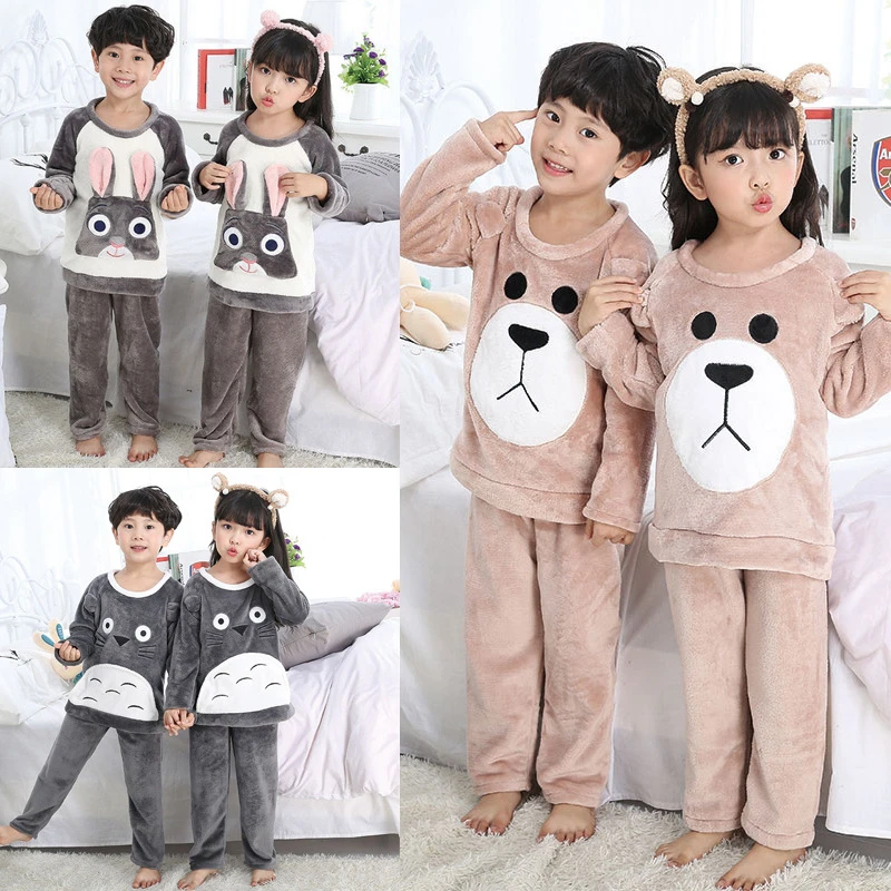Новые теплые зимние пижамные комплекты для детей детская одежда сна фланелевые