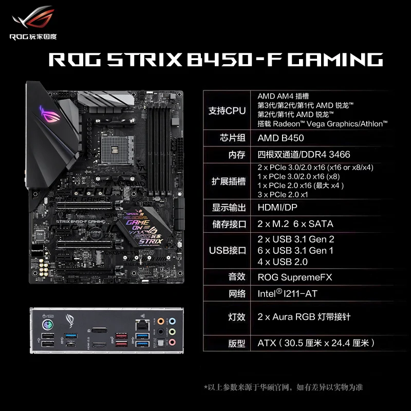  original motherboard for new ASUS ROG STRIX B450-F GAMING Socket AM4 DDR4 USB3.1 64G SATA3 B450 M.2