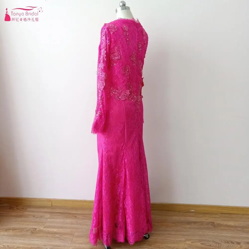 Торжественное платье для мамы невесты Fushia vestido de madrinha с длинными расклешенными рукавами, кружевное платье русалки, большие размеры, женское официальное платье DQG984