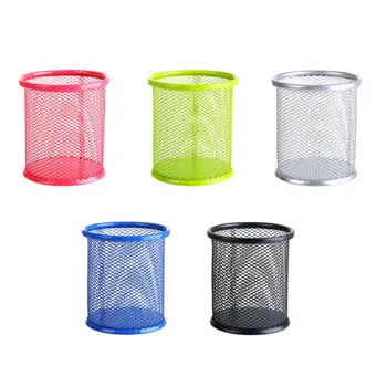 

Office Student Pen Iron Square Multi-Function Round Pen Box Desktop Stationery Storage Grid Pen Holder