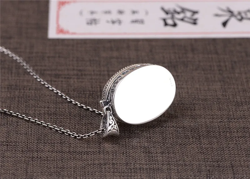 Vintage text  Cabochon Tibetan silver Glass Chain Pendant Necklace gift  #26 