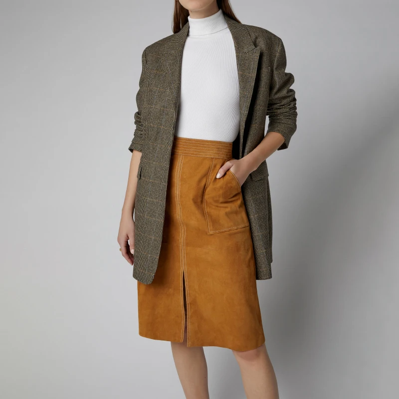 

2019 Bottoms Women Yellow Stitching Beading PU Female Vintage Autumn Skirt Winter