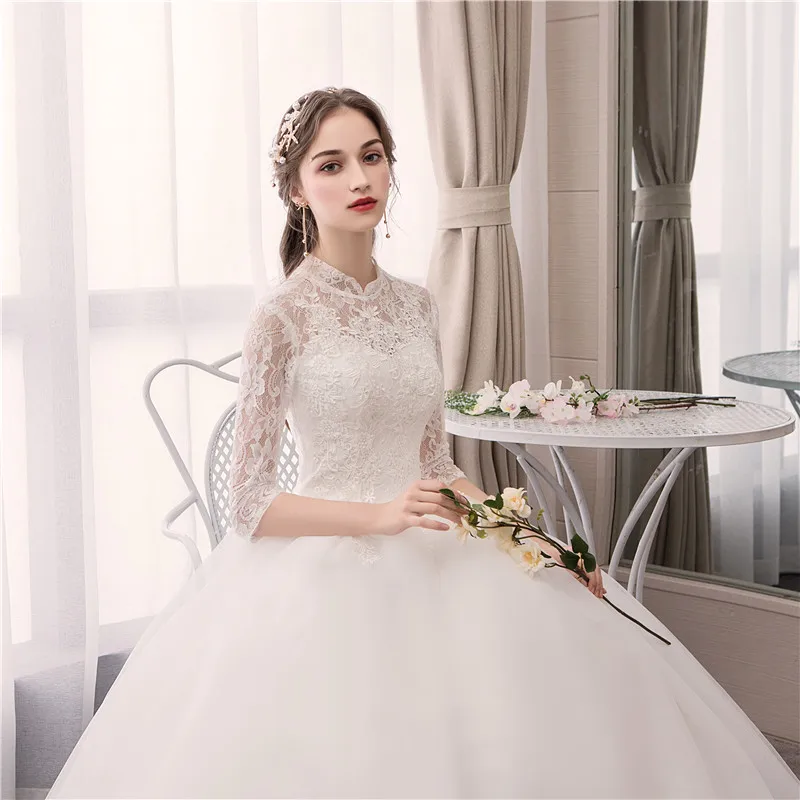 Customized Wedding Dresses Ball Gowns Lace Up New Style Bride Half Sleeve French Embroidery Wedding Dress Vestido De Noiva 5