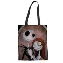 Женская Холщовая Сумка-тоут, ручная работа, Мальтийский хлопок, для шоппинга, школы, путешествий, женские сумки на плечо, Джек Салли, Кошмар перед Рождеством