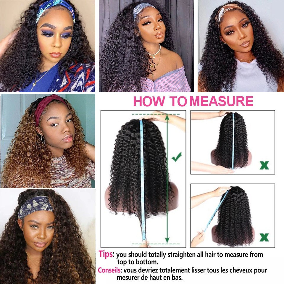 Beaufox Water Wave Headband Wig Human Hair Wigs For Black Women Brazilian Scarf Machine Made Wig Highlight Curly Human Hair Wig 6