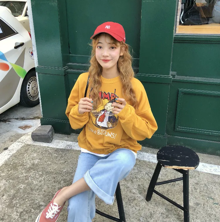 Осенне-зимняя Толстовка Ulzzang Harajuku винтажный Забавный пуловер с начёсом Толстовка Женская толстовка с длинными рукавами