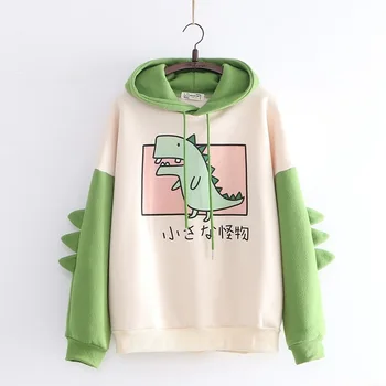 

Fall And Winter Clothes Dinosaur Printed Hooded plus Velvet Hoodie Meng Sister Warm